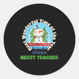 guest teacher- christmas v-neck  1  classic round sticker