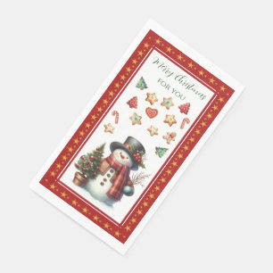 Guest Towel with Snowman & Christmas Cookies Red Napkin
