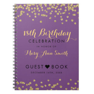 Guestbook 18th Birthday Gold Confetti Purple Spiral Notebook
