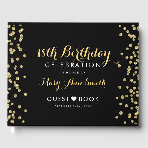 GuestBook 18th Birthday Gold Glitter Confetti Blac