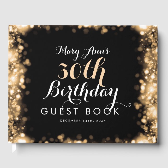 Guestbook 30th Birthday Gold Sparkling Lights (Front)