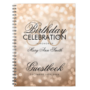 Guestbook 30th Birthday Party Copper Glitter Light Spiral Notebook
