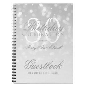 Guestbook 30th Birthday Silver Bokeh Sparkle Light Notebook