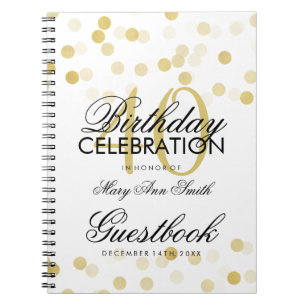 Guestbook 40th Birthday Gold Foil Glitter Lights Notebook