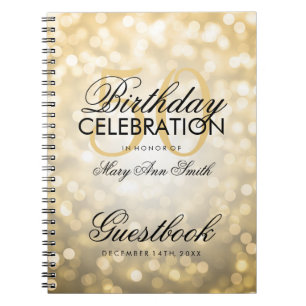 Guestbook 50th Birthday Party Gold Glitter Light Spiral Notebook