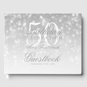 Guestbook 50th Birthday Silver Bokeh Sparkle Light