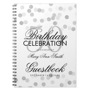 Guestbook 50th Birthday Silver Foil Glitter Lights Notebook