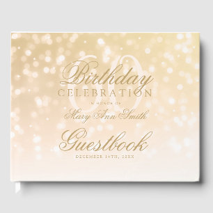 Guestbook 60th Birthday Gold Bokeh Sparkle Lights