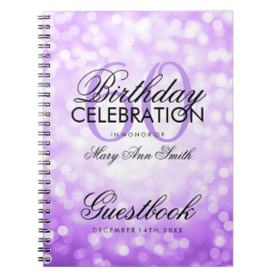 Guestbook 60th Birthday Party Purple Glitter Light Spiral Notebook