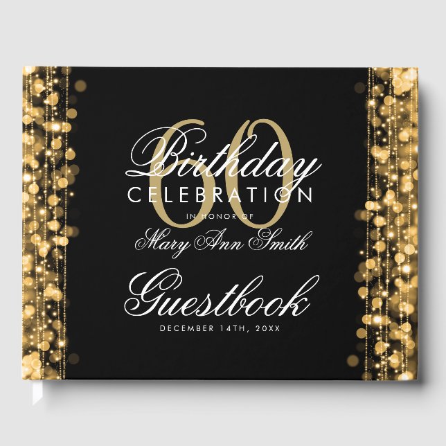 Guestbook 60th Birthday Party Sparkles Gold (Front)