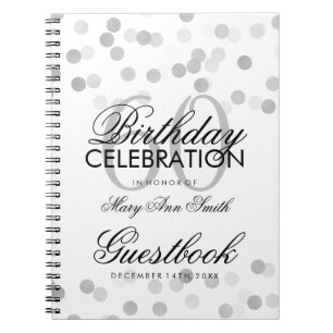 Guestbook 60th Birthday Silver Foil Glitter Lights Spiral Notebook