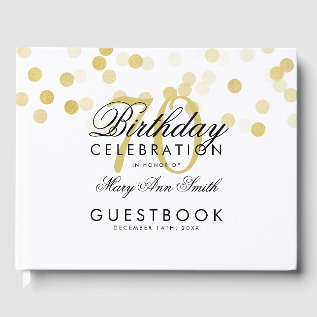 Guestbook 70th Birthday Gold Foil Glitter Lights (Front)