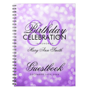 Guestbook 80th Birthday Party Purple Glitter Light Spiral Notebook