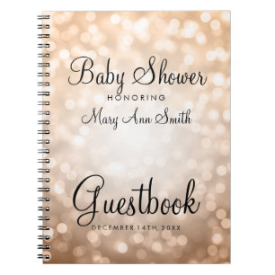Guestbook Baby Shower Copper Glitter Lights Spiral Notebook