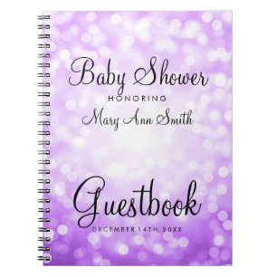 Guestbook Baby Shower Purple Glitter Lights Spiral Notebook