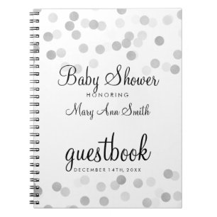 Guestbook Baby Shower Silver Foil Glitter Lights Spiral Notebook