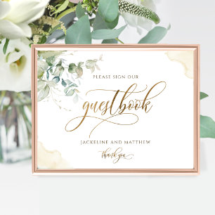 Guestbook Elegant Greenery and Watercolor Sign