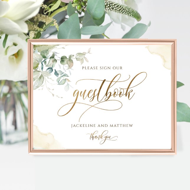 Guestbook Elegant Greenery and Watercolor Sign (Creator Uploaded)