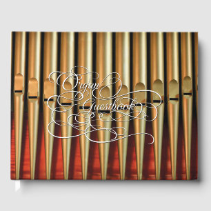 Guestbook for visiting organists with gold and red