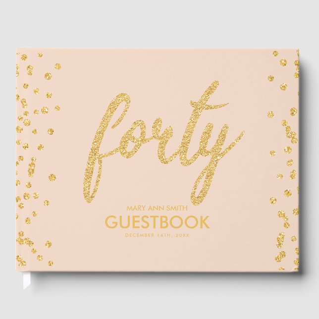 Guestbook Gold Blush "Forty" 40 Birthday Glitter (Front)