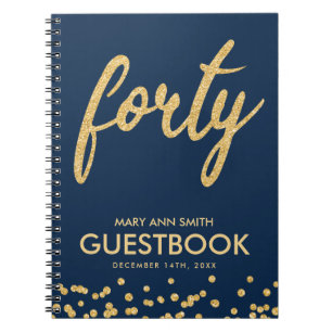 Guestbook Gold Navy "Forty" 40 Birthday Glitter Notebook
