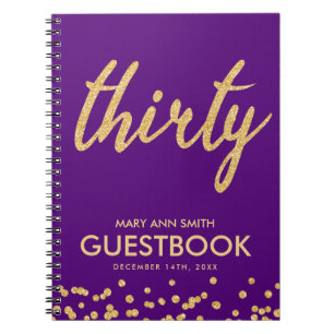 Guestbook Gold Purple "Thirty" 30 Birthday Glitter Notebook