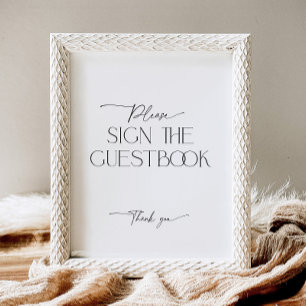 Guestbook Minimalist Black and White Script Pedestal Sign