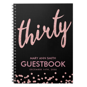 Guestbook Rose Gold Black Thirty Birthday Glitter Notebook