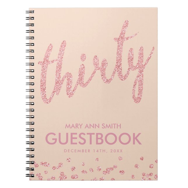 Guestbook Rose Gold Blush Thirty Birthday Glitter Notebook (Front)