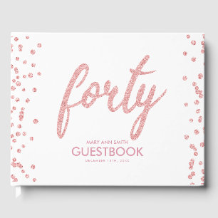 Guestbook Rose Gold "Forty" Birthday Glitter