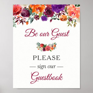 Guestbook Wedding Sign Burgundy Orange Floral