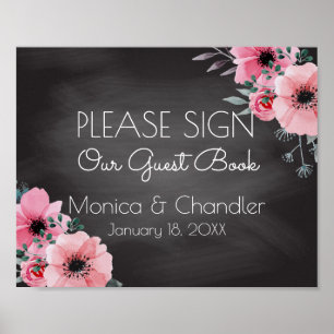 Guestbook Wedding Sign Elegant Floral Chalkboard