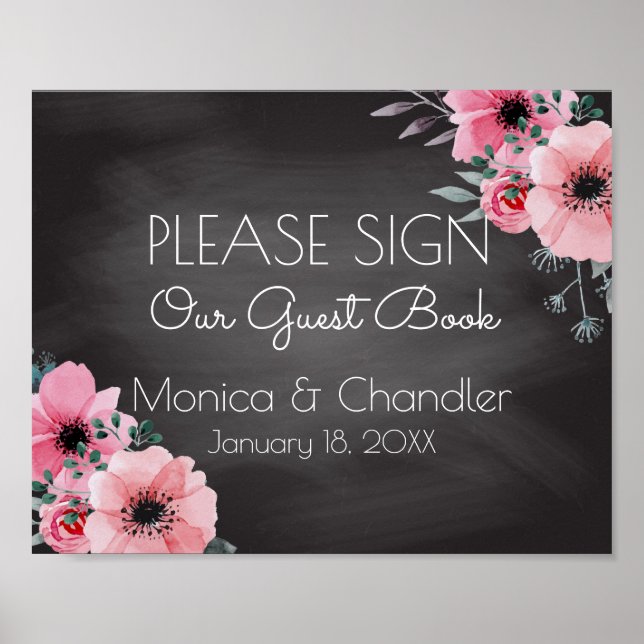 Guestbook Wedding Sign | Elegant Floral Chalkboard (Front)