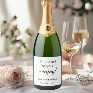 Guests favors black white wedding sparkling wine label