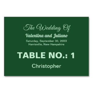 Guest's Name on Monochrome Emerald Green Wedding Table Number