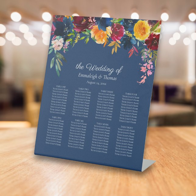 Guests Seating Chart Bright Colour Floral Pedestal Sign (Creator Uploaded)