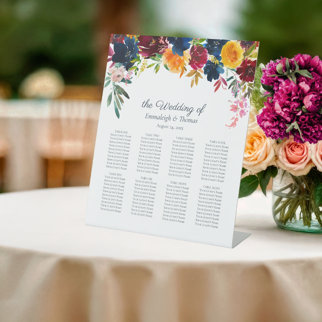 Guests Seating Chart Bright Floral Pedestal Sign (Creator Uploaded)