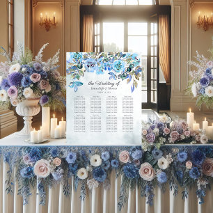 Guests Seating Chart In Love Blue Florals Pedestal Sign