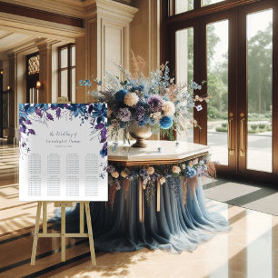 Guests Seating Chart Poinsettia Floral Moody Blue Pedestal Sign