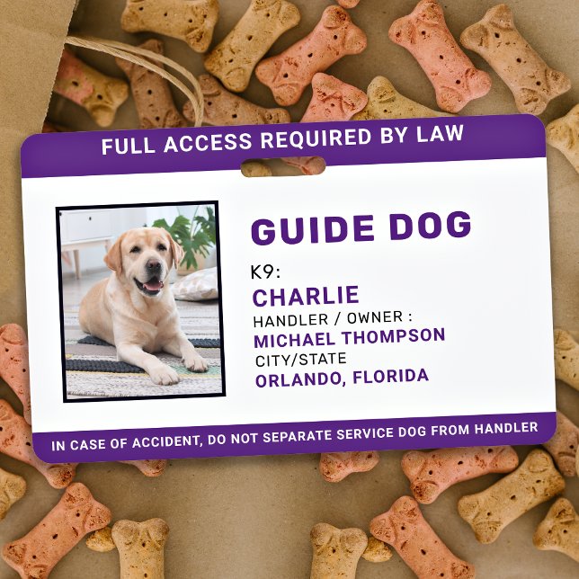 Guide Dog ID Personalised Simple Service Dog Photo Badge (Creator Uploaded)