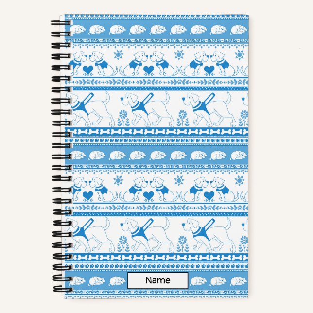 Guide Dog Tale Lab Pattern - Blue - Small Notebook (Front)