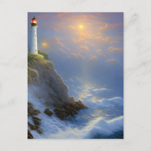 Guiding Light Cliff Lighthouse Digital Art Postcard