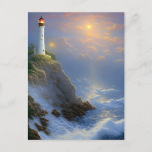Guiding Light Cliff Lighthouse Digital Art  Postcard