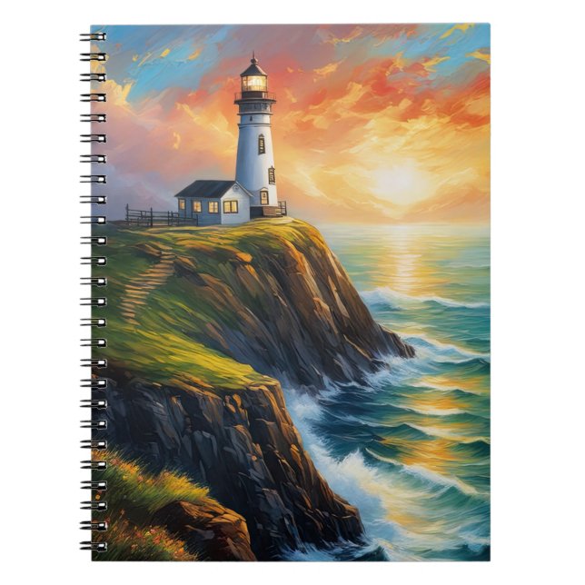 Guiding Light, Lighthouse and Sunset Notebook (Front)