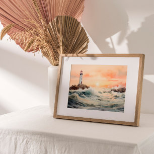 Guiding Light: Lighthouse Watercolor Art Poster