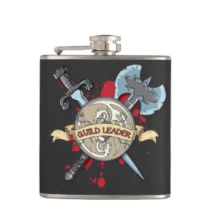 GUILD LEADER Tattoo - Sword, Axe, and Shield Hip Flask