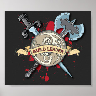 GUILD LEADER Tattoo - Sword, Axe, and Shield Poster