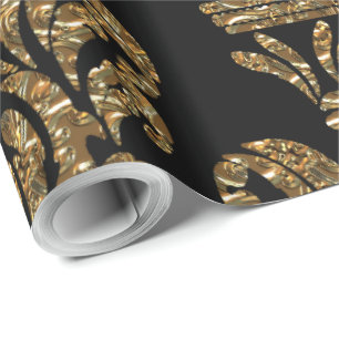 GuildHall Regal 30'x 30" Black Damask Wrapping Paper