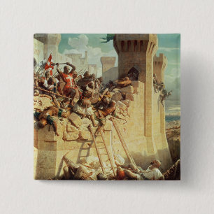Guillaume de Clermont defending Ptolemais 15 Cm Square Badge