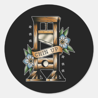 Guillotine Traditional Tattoo Flash Chin Up Mediev Classic Round Sticker